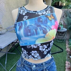 NWT Delias X Dolls Kill Aloha Print Mixed Media Top